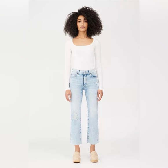 DL1961 Denim - DL1961 Patti Straight Jeans High Rise Ankle Lt Seaglass Distressed Blue NWT 18W